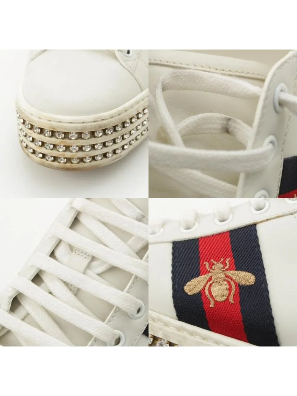 Gucci Sherry Line Leather Bijou Platform Low Top Sneakers White